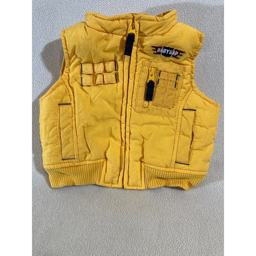 Vintage 2009 Baby Gap Utility Vest Sz 0-6‎ Month Yellow Full Zip Up Pockets